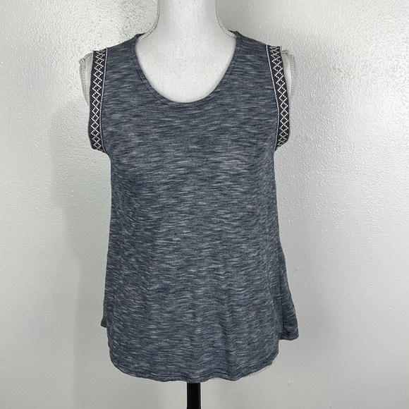 W5 Blouse Women Small Blue Cap Sleeve Chambray Print Aztec Trim Casual Top - Picture 12 of 12